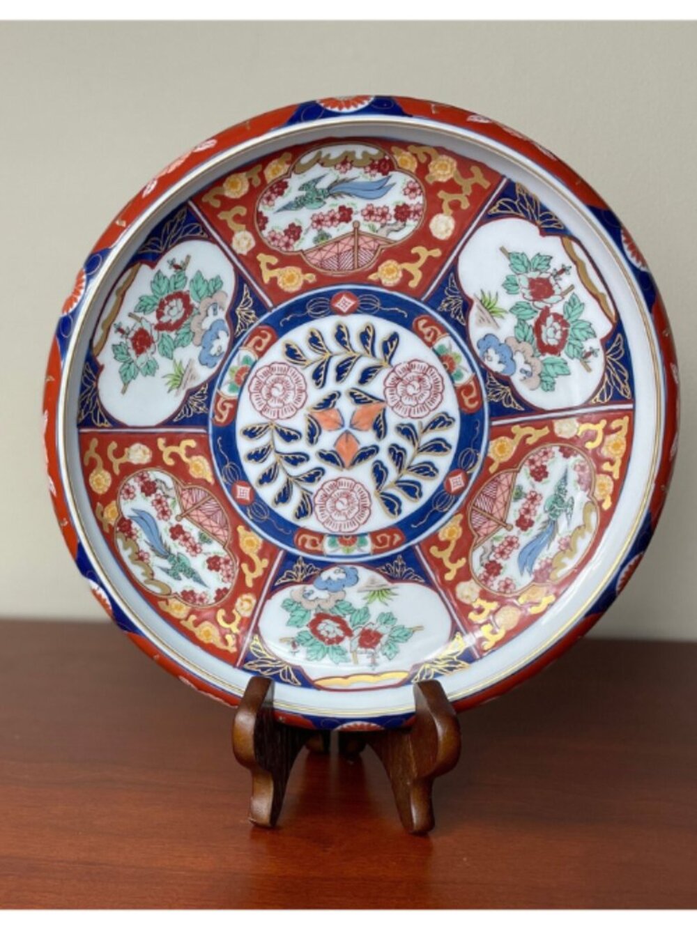 Japanese Imari Gold VINTAGE Handpainted 8 1/2" Panel Design Shallow Plate/Bowl